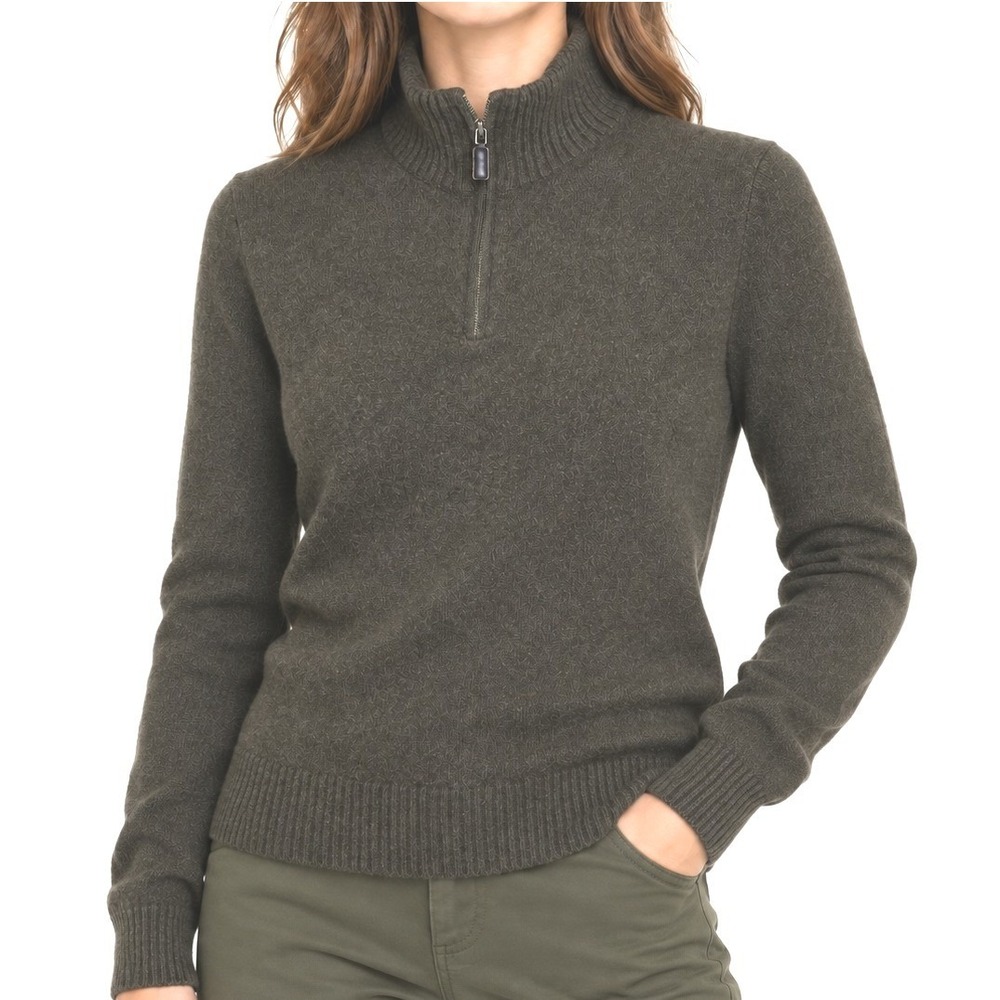 J.Crew Quarter Zip  Olive Green 100% Cotton Sweater Mock Neck WMS M Academic